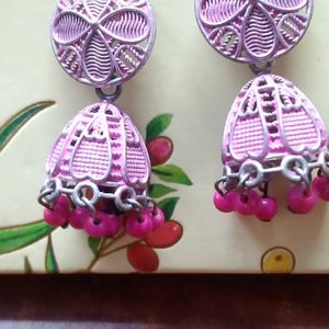 Silver Oxidized Earring In Pink Colour