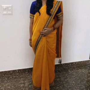 Mustard Colour Saree With Blouse