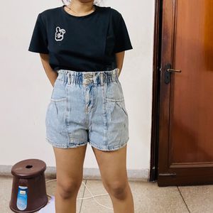 Paperbag High Rise  Denim Shorts