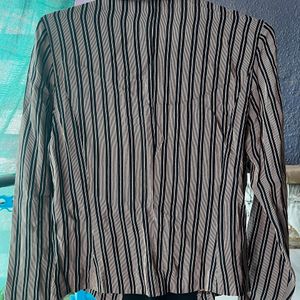 Beige Striped Shirt With Square neck collar