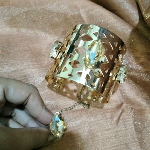 Golden Cuff Bracelet with Detachable Ring