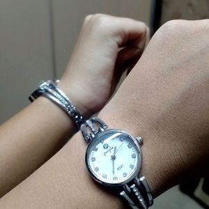 Silver Watch With Designed Straps