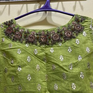 Green Festive Wear Kurta Set Size M