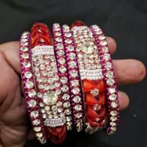 Pink Stone Bangles Set