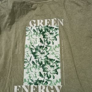 Turn Up Sleeve  Oversize Acid Wash Graffic T Shirt