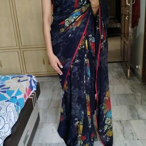 Navy Blue Georgette Saree–Lightweight, Comfortable