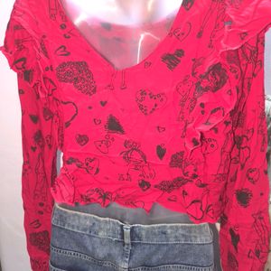 Max Ruffled Printed Red Crop Top