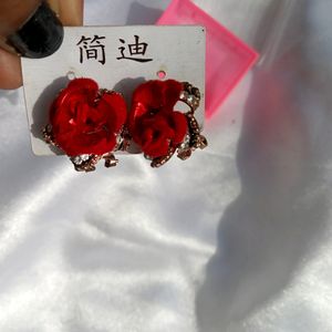 Velvet Red Rose Studs