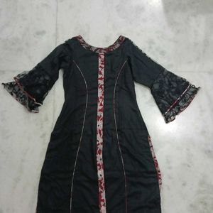 A Line Black Kurti With Flared Sleeves