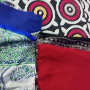 Combo Of Two Saree Red And Blue Colour Printed