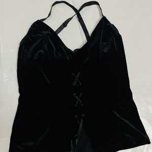 Black Velvet Corset With Front Drawstring