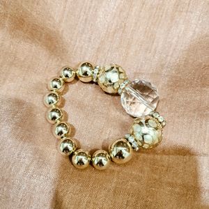 Gold Beaded Bracelet with Crystal Accent