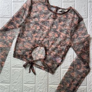 Military print mesh top