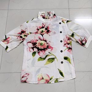 Floral Cream Colour Top With Pink And Brown Flower