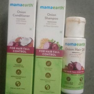 Mama earth Onions Oil. Conditioner And shampoo