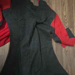 Red Grey Woollen Kurti