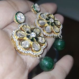 Polki Rhinestone Meenakari Pearl Earrings Danglers