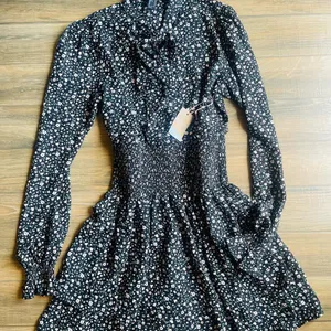 Casual Flared Dress With Small Floral Print