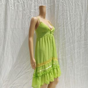 Green Deep V Neck Dress