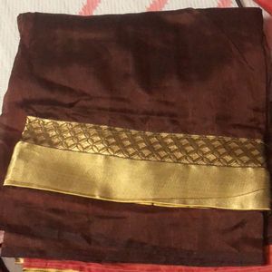 Cofee Brown And Peach Saree Vthout Blouse