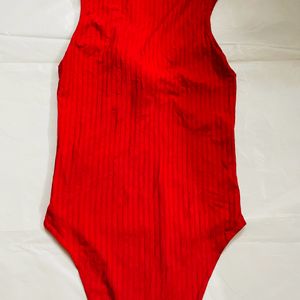 Red Ribbed Bodysuit