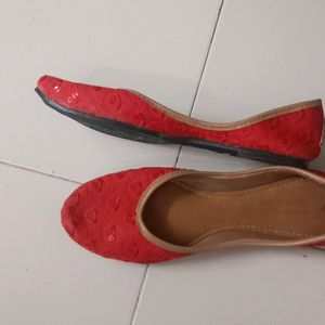 Brand New Red Juttis, with embroidery design