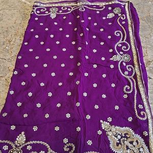 Purple Georgette Pure Saree Heavy Work