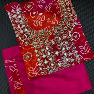 One Tym Used Bandhej Kurti Pant Set