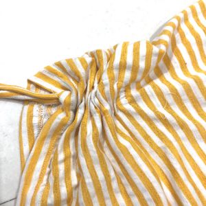 Yellow And White Line Crop Top