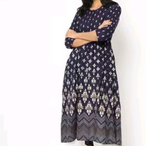 Navy Printed A Line Kurti