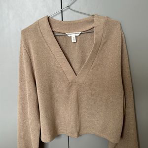 Tan H&M V Neck Knit Top