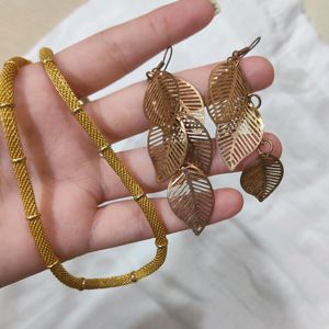 Gold Plated Chain & Leaf Earrings