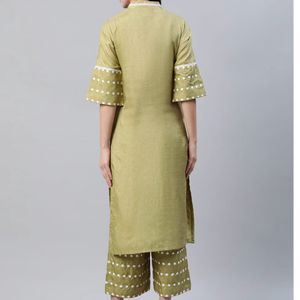 Green Embroidered Silk Blend Kurta,Plazzo,Dupatta