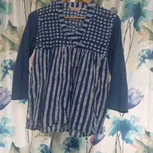 Dual Print Blue Cotton Top