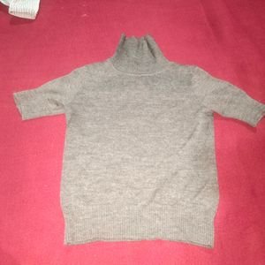 Women High Neck Winter Grey Top