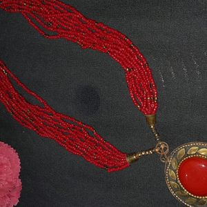 Red Kundan Beaded Necklace