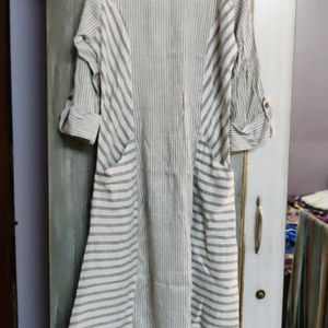 White Grey A Line Kurta..With Dual Pockets