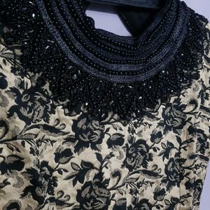 Black Heavy Embroidery Gown Kurta Closed Collar
