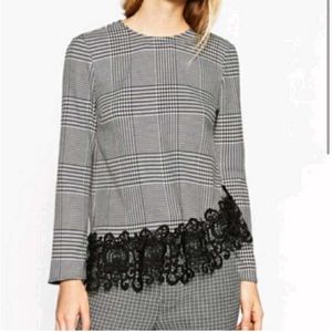 ZARA Houndstooth Asymmetrical blouse