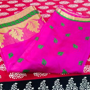 NOT USED MAGENTA MIXED SAREE With Golden Work