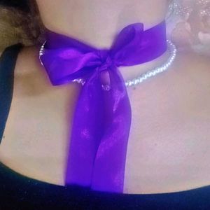 Purple Ribbon Pearl Necklace 💜