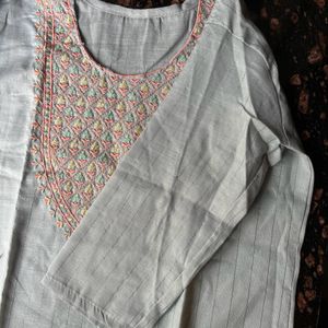 Yoke embroidery grey kurta