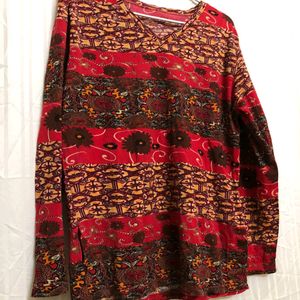 V Neck Printed Red Top