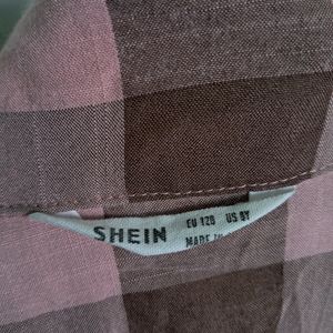 SHEIN Pink Check Shirt Dress