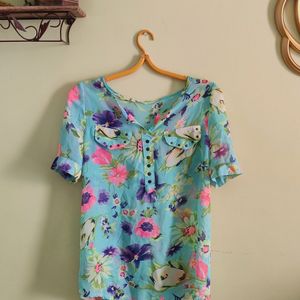 Floral Printed Top (See-through)