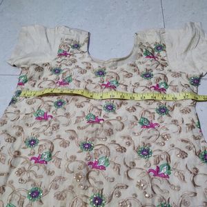 Golden Full Embroidery Kurti