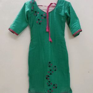 Pink With Green Kurta Set