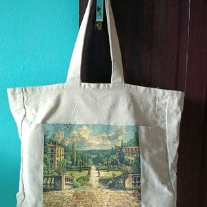 Beige Printed Daily Use Tote Bag