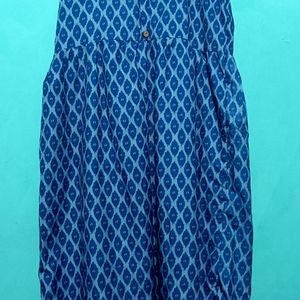 A Line Blue Printed Cotton Dress