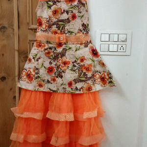 Orange Girls Gown Dress With Shrug